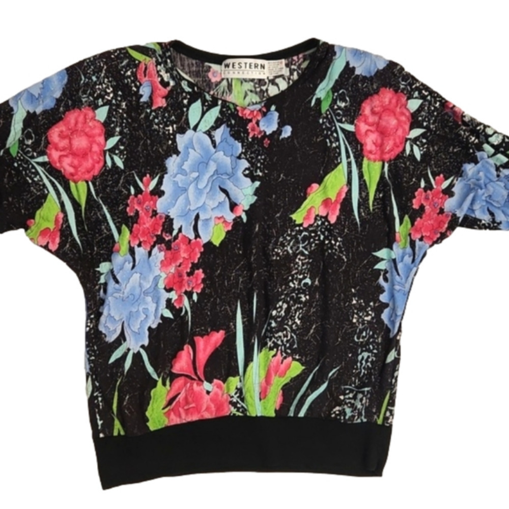 Womens Vintage Western Connection black floral quarter sleeve top size Medium. - Picture 12 of 14